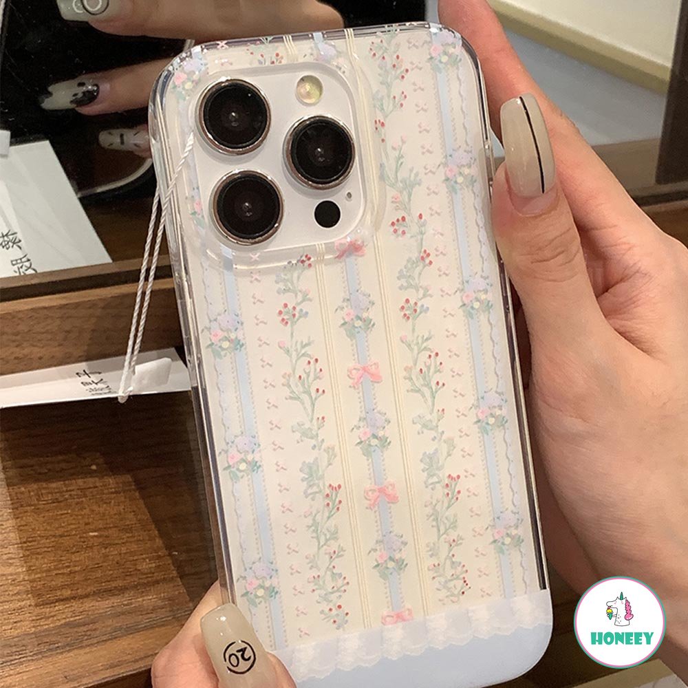 Ins Korea Flower Stripe Phone Case Untuk iPhone 13Pro 14ProMax 11 12Pro 12 13 14 14 Pro Max 13ProMax 14Pro Cover