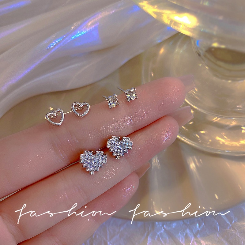 3pasang /set Anting Tusuk Mutiara Hati Emas Zirkon Kristal Menjuntai Earring Untuk Wanita Fashion Perhiasan Aksesoris