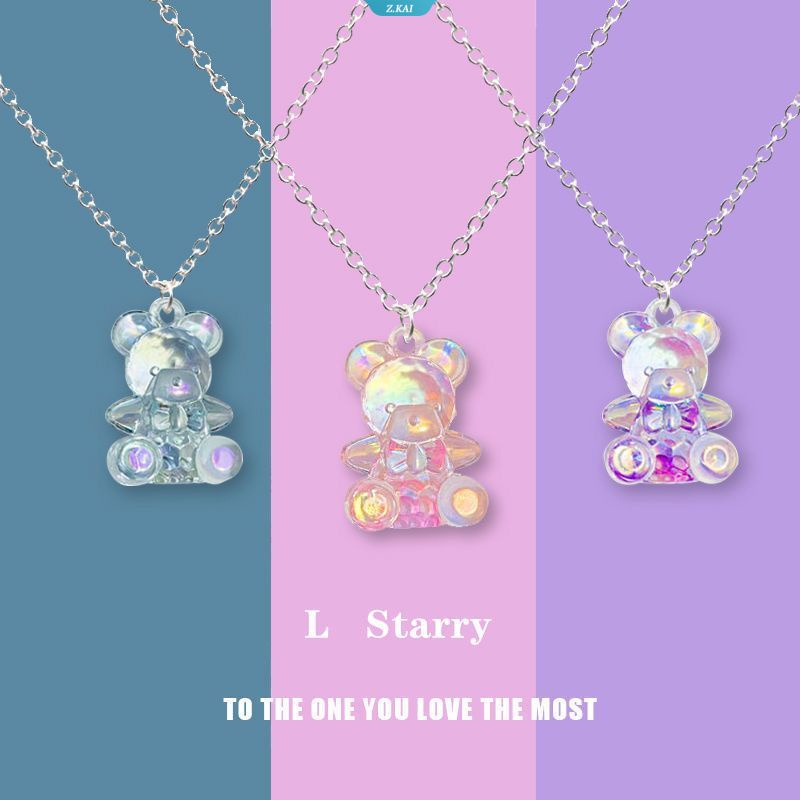 Permen Kristal Gummy Bear Kalung Lucu Transparan Beruang Liontin Kalung Wanita Gadis Punk Hip Hop Choker Fashion Pesta Perhiasan [ZK]