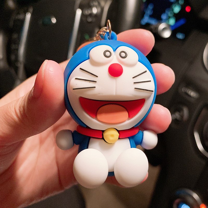 Lucu Pasangan Kekasih 3D Pink Biru Doramon Gantungan Kunci Dengan Tali Mobil Rumah Gantungan Kunci Tas Ponsel Case Bluetooth Earphone Cover Charms Liontin Hadiah Untuk Pria Wanita