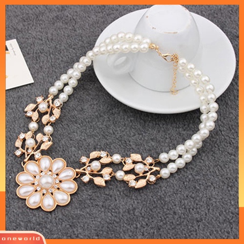 [WOD] Fashion Wanita Elegan Mutiara Imitasi Berlian Imitasi Bunga Bib Kerah Kalung Choker