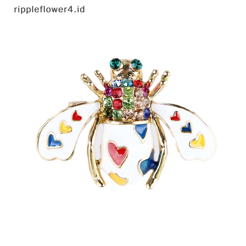 {rippleflower4.id} Fashion Enamel Kristal Jantung Lebah Serangga Bros Pin Syal Korsase Perhiasan Hadiah~