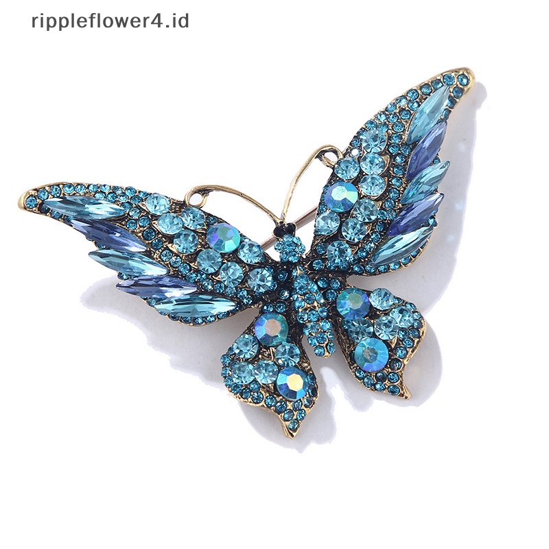 {rippleflower4.id} Fashion Colorful Butterfly Brooch Pernikahan Kristal Berlian Imitasi Serangga Broche Mujer Buket Jilbab Syal Pin~