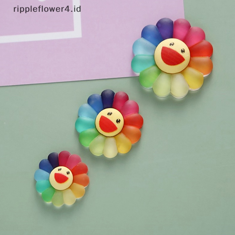 {rippleflower4.id} 10pcs 3ukuran Warna-Warni Smile Sun Flower Gaya Warna Campur Resin Belakang Datar Cabochon Scrapbook 3D Resin Patung Miniatur~