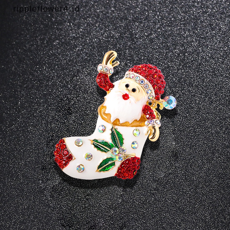 {rippleflower4.id} Berlian Imitasi Bros Natal Festivel Pin Enamel Bros Perhiasan Wanita Dan Pria Unisex Aksesoris Hadiah Tahun Baru~