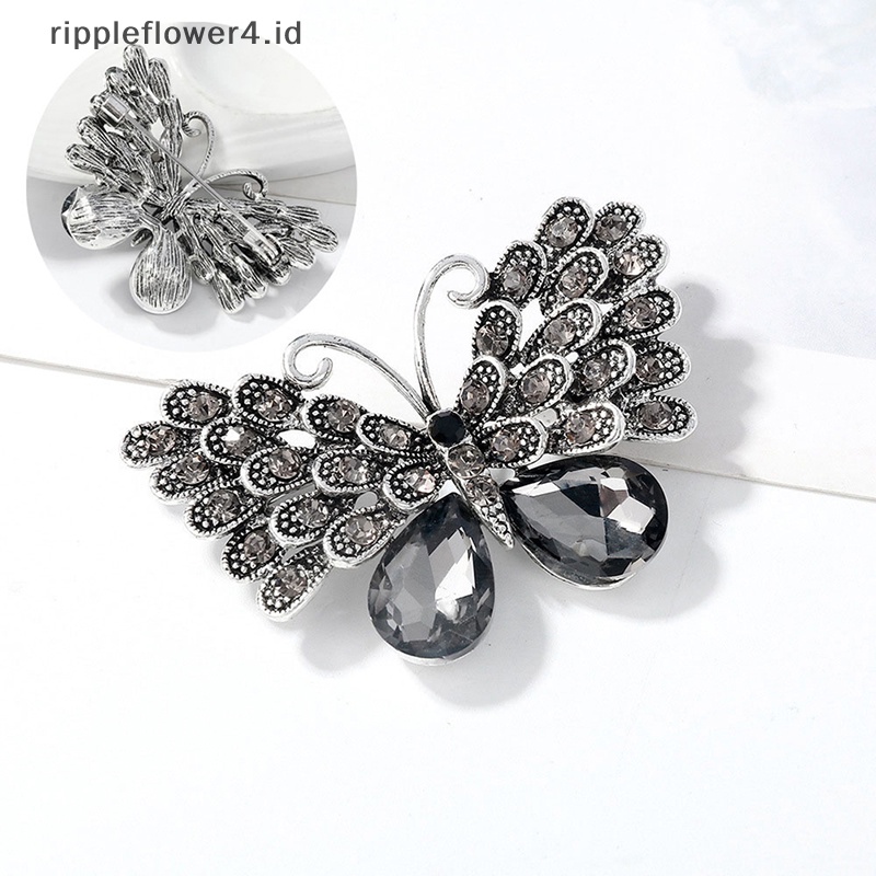 {rippleflower4.id} Bros Kupu-Kupu Berlian Imitasi Vintage Untuk Wanita Jas Kerah Pin Pesta Perhiasan Hadiah~