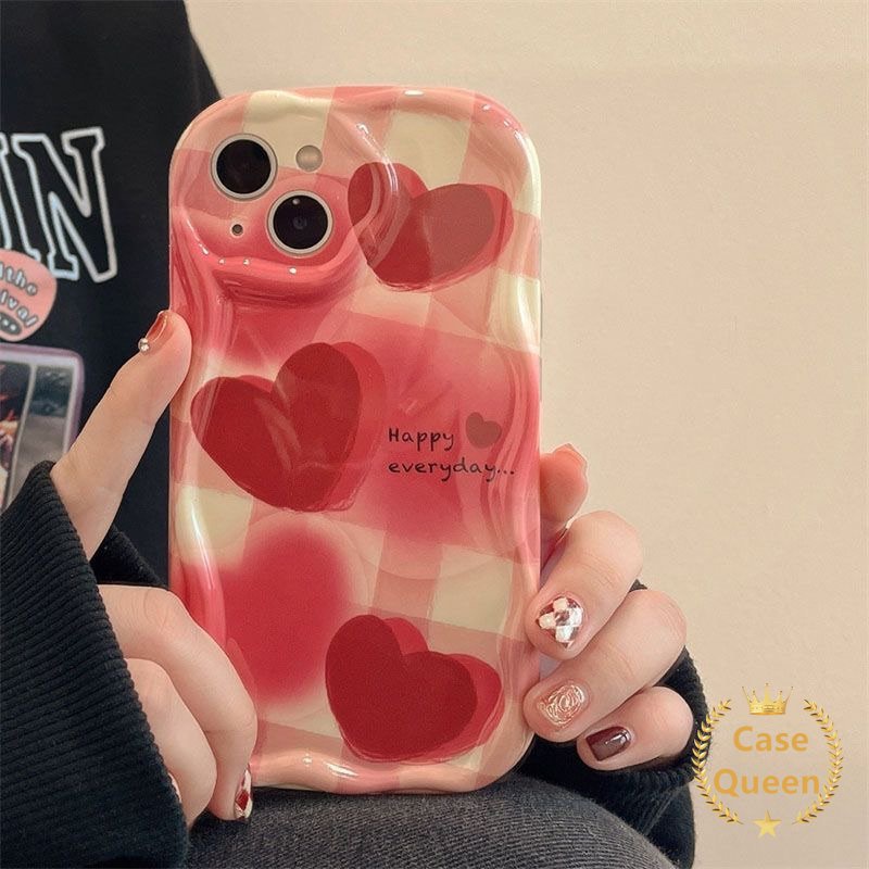 Casing Tepi Melengkung Bergelombang 3D Untuk Redmi A1 9C NFC 9A 9C A2 10A 10 Redmi Note11 11s 8 9 Kisi Motif Leopard Love Heart Rose Pink Kartun Lucu Senyum Warna-Warni Soft Cover