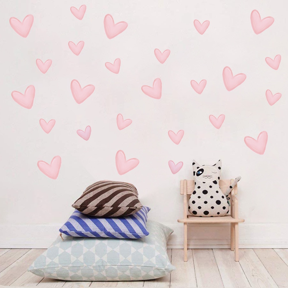 Kamar Tidur Anak Pink Love Wall Decor Sticker/6Pcs Stiker Dinding Seni Hati Pink Lucu/Kamar Tidur Bayi Perekat Diri Wallpaper Tahan Air Dekorasi/Dekorasi Kawaii Kamar Anak Perempuan