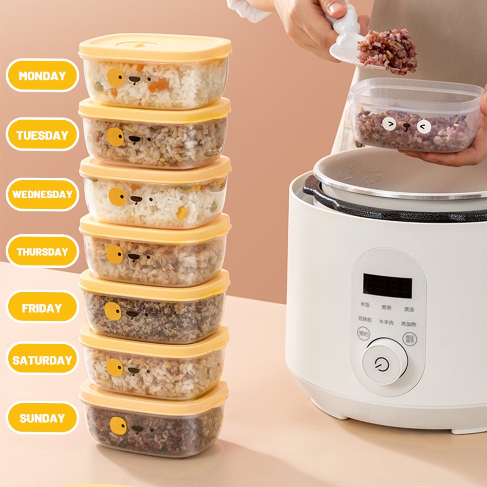 Kemasan Beras Food Grade/Kartun Lucu Kulkas Portabel Mini Makanan Fresh-keeping Box/Quantify Lunch Box/Frozen Heated Microwave Oven Wadah Bento Sayur Buah