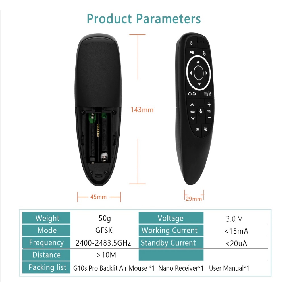 G10S PRO - 2.4G Wireless Remote Air Mouse Voice Backlight Gyroscope