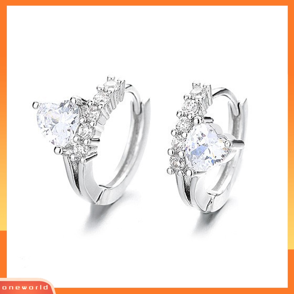 [WOD] 1pasang Anting Leverback Manis Kecil Mewah Bertatahkan Berbentuk Hati Cubic Zirconia Hoop Earrings Perhiasan Pesta