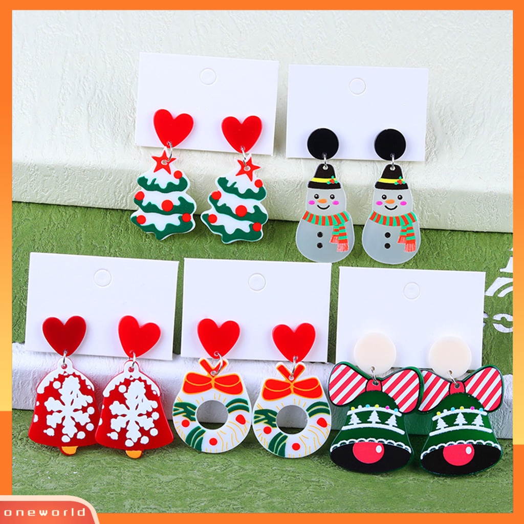 [WOD] 1pasang Anting Menjuntai Lonceng Natal Dress Up Wanita Warna Kontras Kartun Anting Menjuntai Untuk Xmas