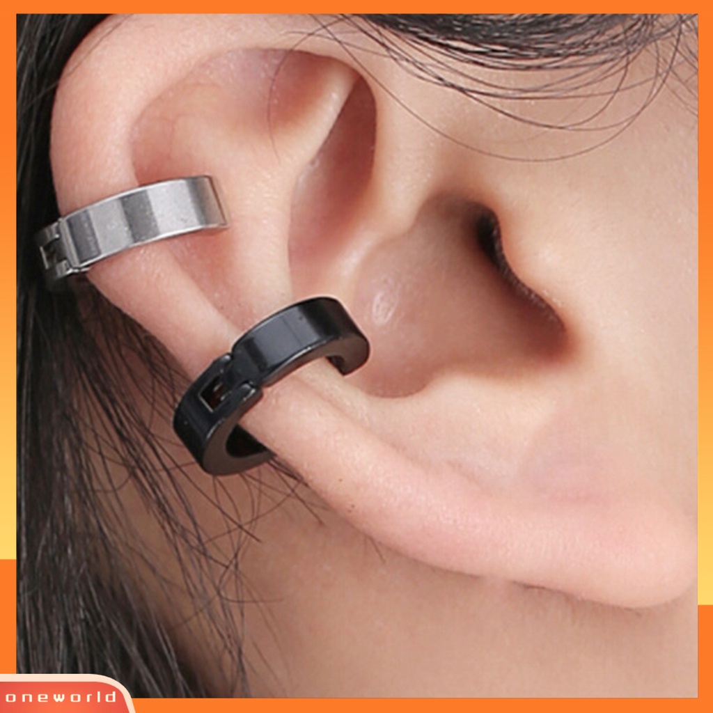 [WOD] 1pc Anting Klip Gaya Korea Warna Solid Anti Karat Punk Tahan Lama Hias Lingkaran Bulat Anti-Alergi Tanpa Tindik Lady Huggie Earrings Hadiah