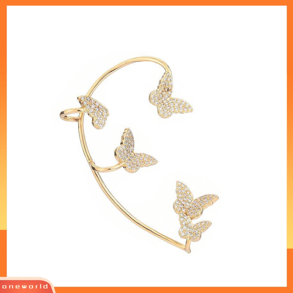 [WOD] 1pc Klip Anting Butterfly Rhinestones Perhiasan Simple Halus Manset Telinga Untuk Pernikahan