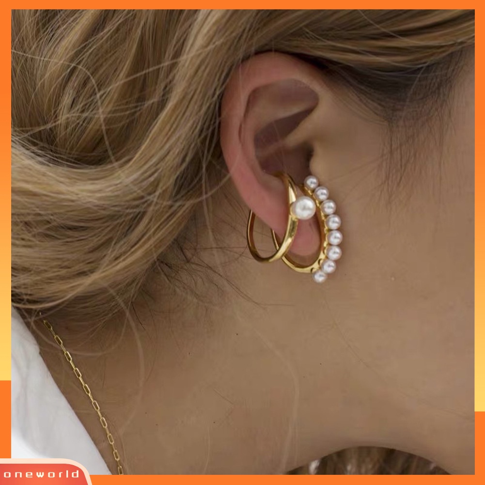 [WOD] Fashion Wanita Mutiara Imitasi Telinga Manset Klip On Anting Non Piercing Perhiasan Hadiah