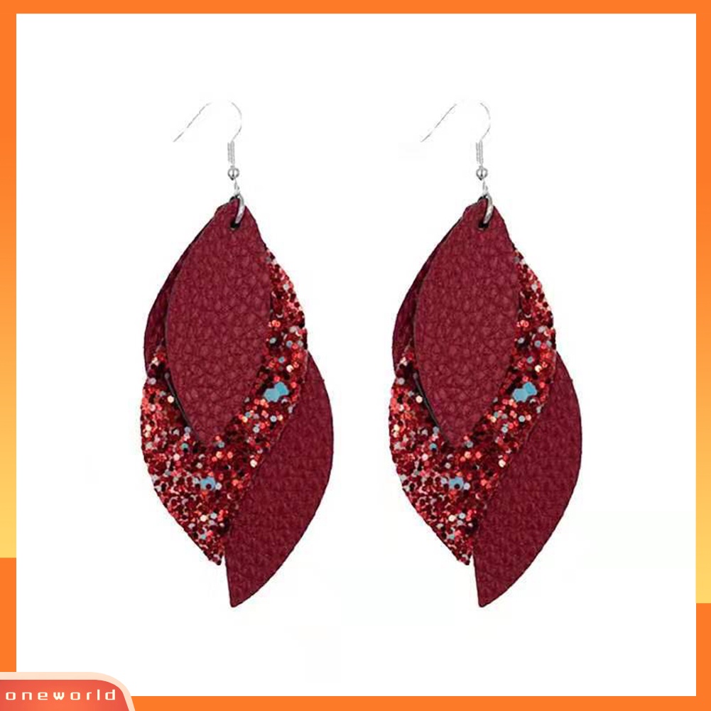 [WOD] 8pasang Wanita Berlapis Motif Bunga Glitter Daun Menjuntai Kait Anting Perhiasan Hadiah