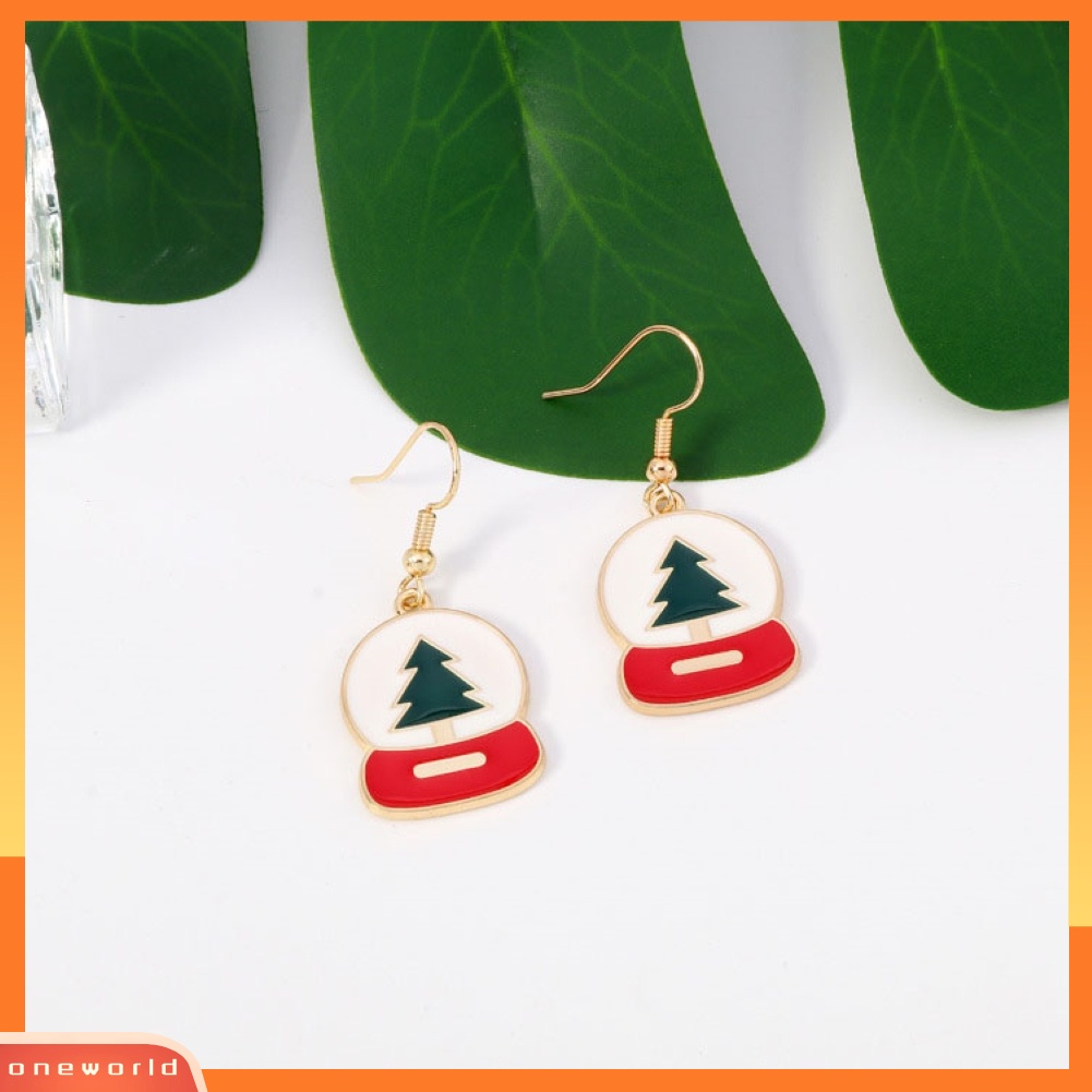 [WOD] Fashion Wanita Xmas Pohon Terukir Enamel Alloy Kait Anting Perhiasan Natal