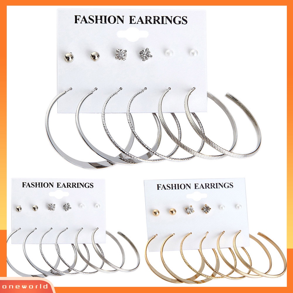 [WOD] 6pasang Fashion Wanita Mutiara Imitasi Berlian Imitasi Ear Studs Hoop Earrings Set Perhiasan