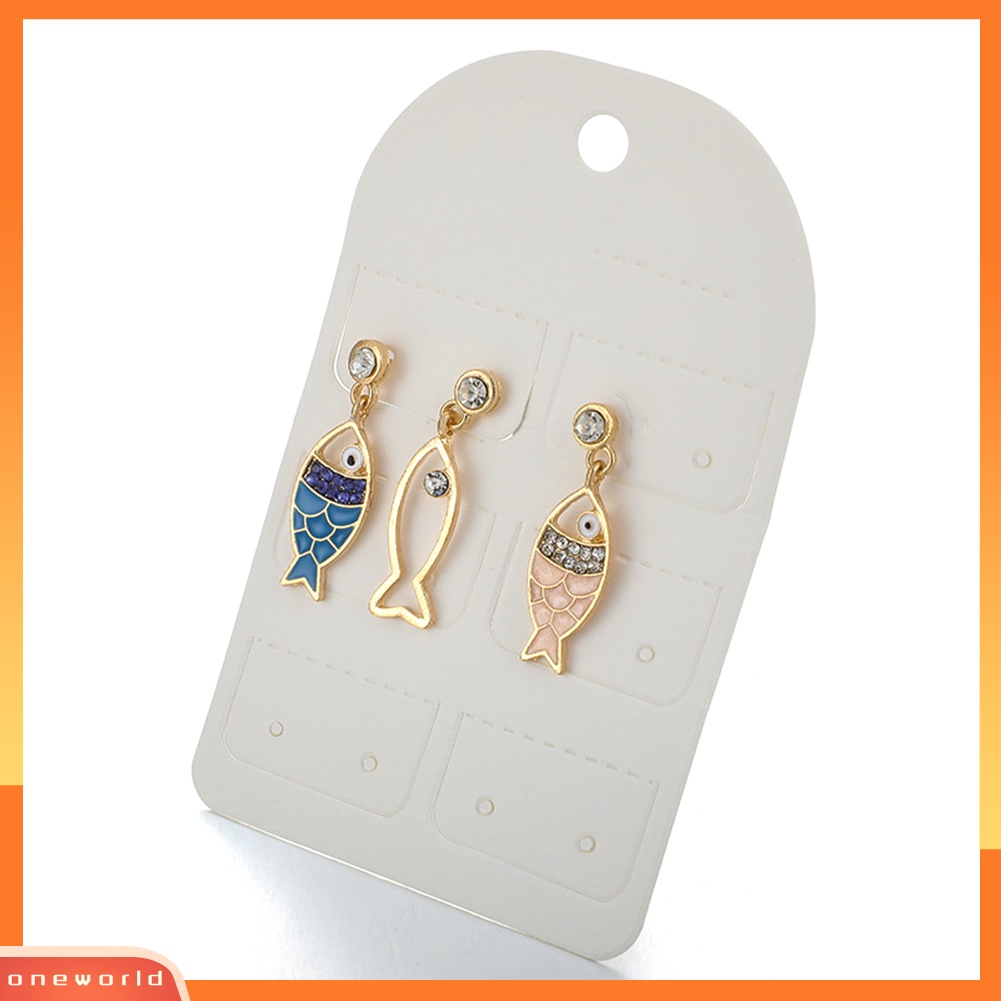 [WOD] 3pcs/set Bohemian Berongga Ikan Berlian Imitasi Pesona Stud Anting Wanita Perhiasan Hadiah