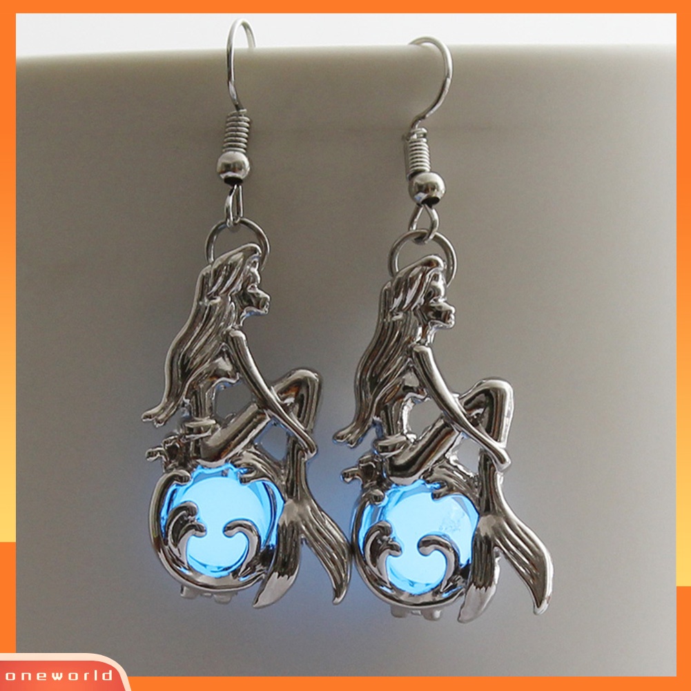 [WOD] Kreatif Wanita Perhiasan Pesta Bercahaya Berongga Mermaid Pendant Ear Hook Earrings