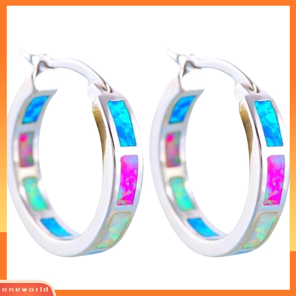 [WOD] Wanita Multicolor Faux Opal Hias Lingkaran Menjuntai Hoop Earrings Perhiasan Hadiah