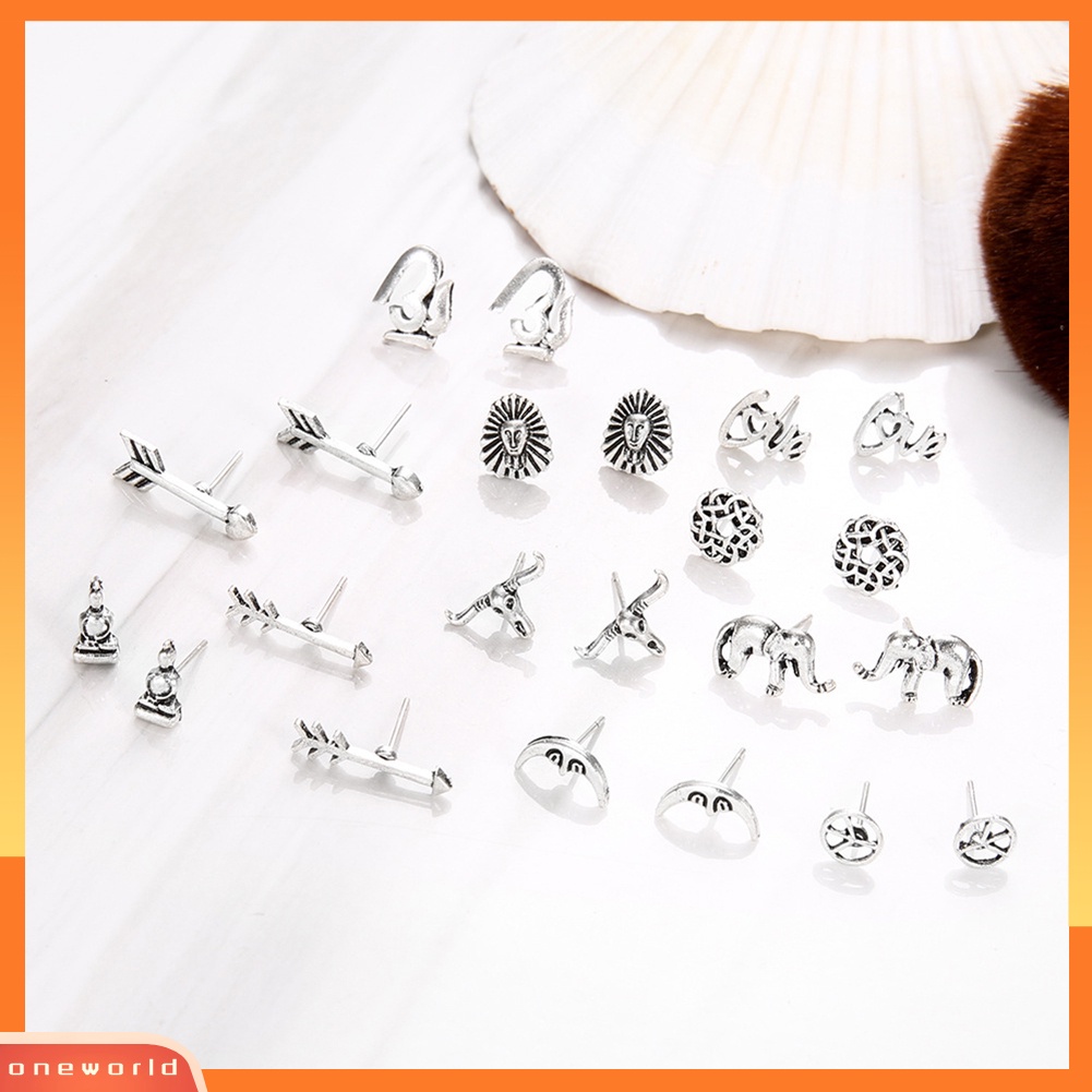 [WOD] 11pcs Wanita Panah Bulan Gajah Telinga Stud Anting Vintage Pesta Perhiasan Hadiah