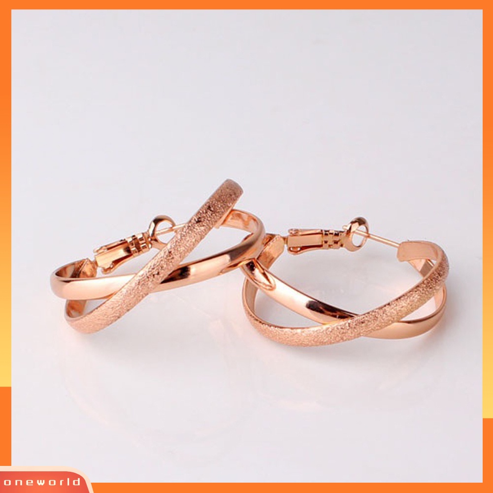 [WOD] Wanita Vintage Berongga Geometris Salib Klip Hoop Anting Lingkaran Perhiasan Hadiah