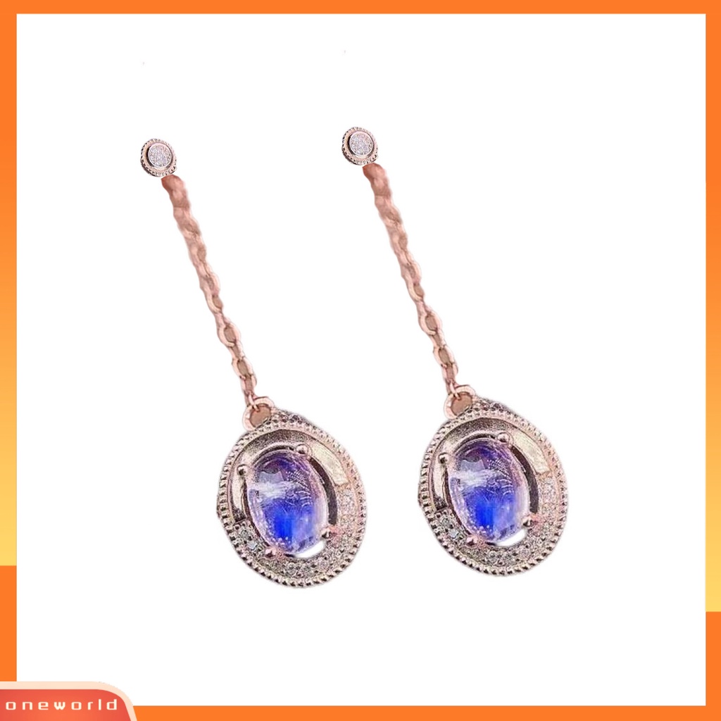 [WOD] 1pasang Anting Drop Earrings Anti Alergi All-match Hias Glittery Fashion Simulasi Moonstone Anting Panjang Untuk Pacaran