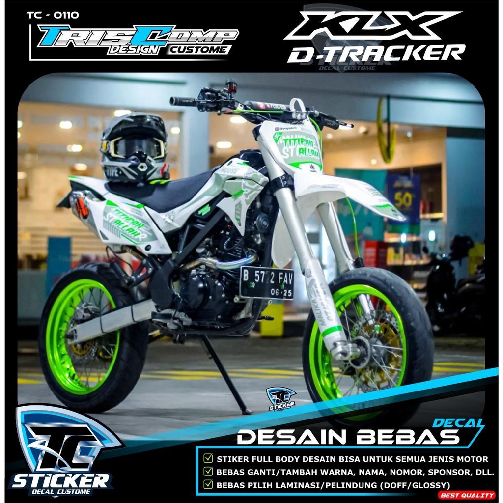 Decal Kombinasi Sticker Motor KLX / Dtracker Fullbody Kombinasi Hijau Flow - Stiker Striping List Va
