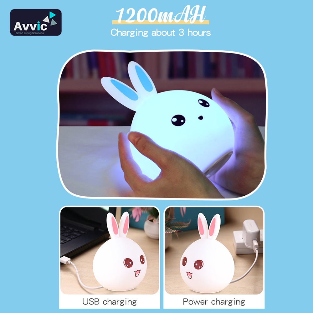 AVVIC Lampu Tidur Karakter Silikon Silicone Lamp LED RGB Night Light Rechargeable Pat Sensor