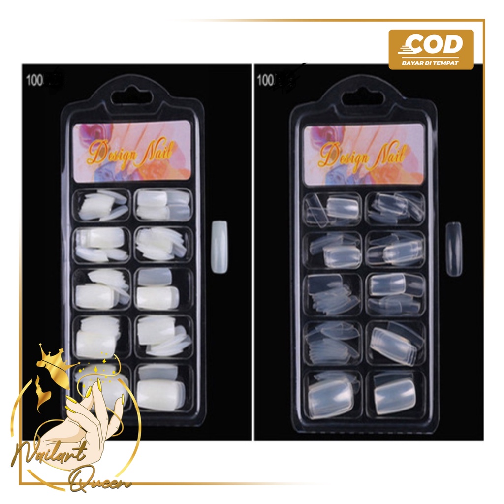 Kuku Palsu BOX ISI BANYAK 100 PCS Polos Natural Bening Fake Nails Nailart