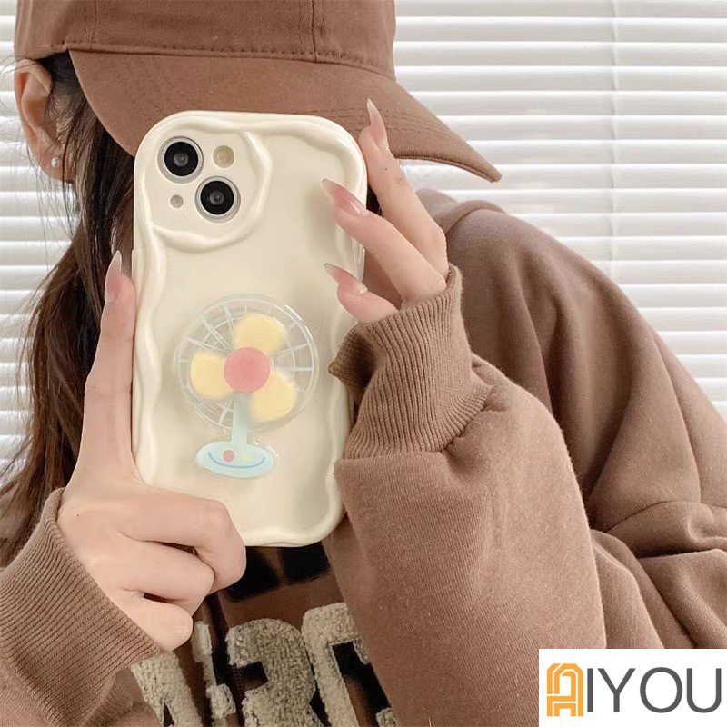 Kipas Rotated Holder Phone Case Untuk IPhone 13 12 14 11 Pro MAX 7 8 6 S Plus 11Pro X XR XS MAX SE 2020 14Plus Case Silikon Lembut Shockproof Gelombang Lurus Pelindung Stand Cover