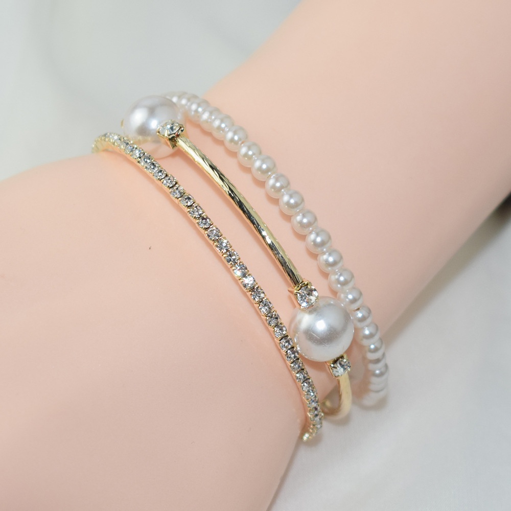 3lapisan Mutiara Berlian Imitasi Gelang Fashion Wanita Vintage Cross-winding Gelang Versi Korea Bracelet