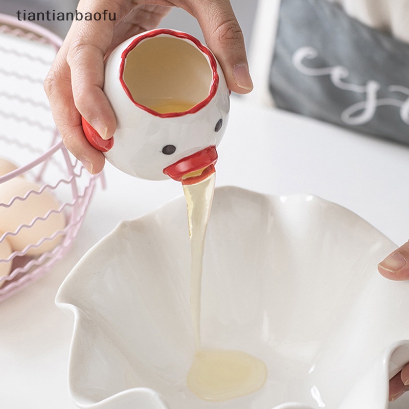 [tiantianbaofu] Alat Pemisah Kuning Putih Telur Ayam Menggemaskan 1Pcs Kawaii Protein Ceramic Filter Separator Baking Cooking Kitchen Essential Art Tool Butik