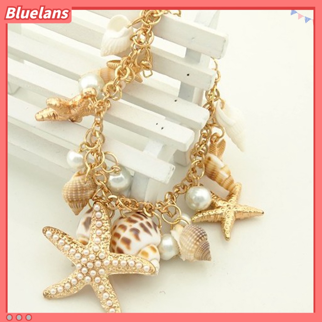 [BLS] Gelang Pantai Lucu Adjustable Gelang Pantai Rantai Multi Gaya Laut Berlapis Emas