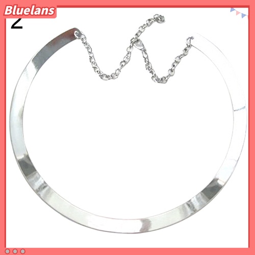 [BLS] Gadis Tipis Kerah Cermin Kalung Logam Mengkilap Choker Perhiasan Lingkaran Berlapis Emas Perak