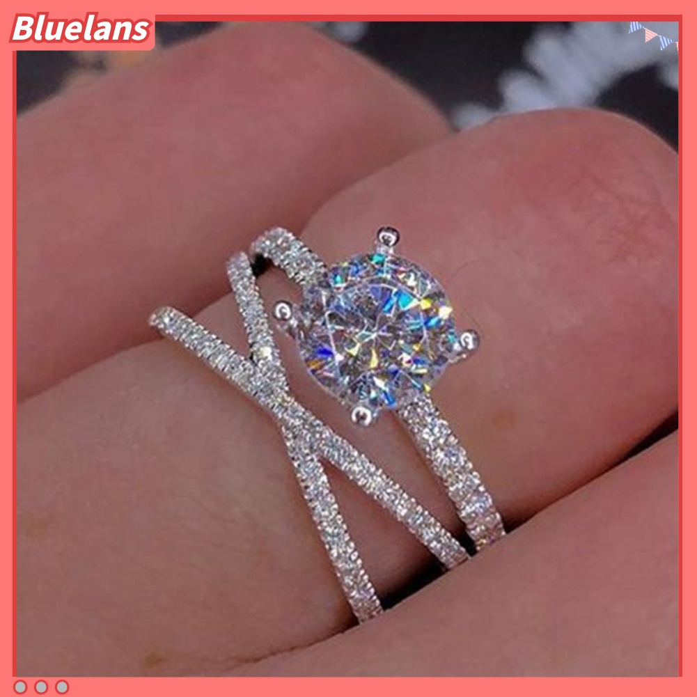 [BLS] Glamour Woman Faux Gemstone Pengantin Pernikahan Pertunangan Cross Cincin Jari Perhiasan