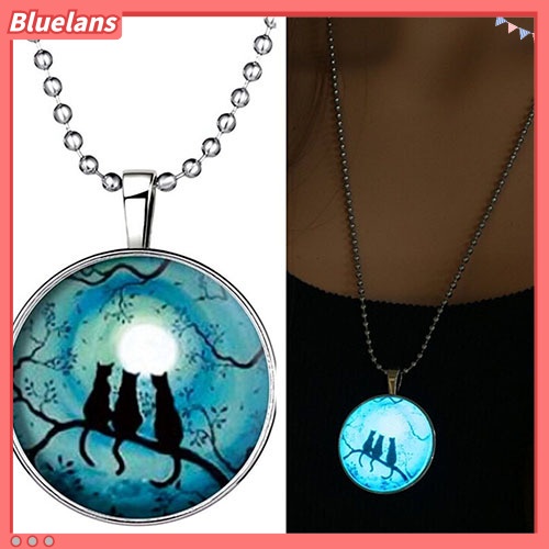 [BLS] Retro Lady Tiga Kucing Bersinar Dalam Gelap Liontin Pesona Kalung Steampunk Perhiasan