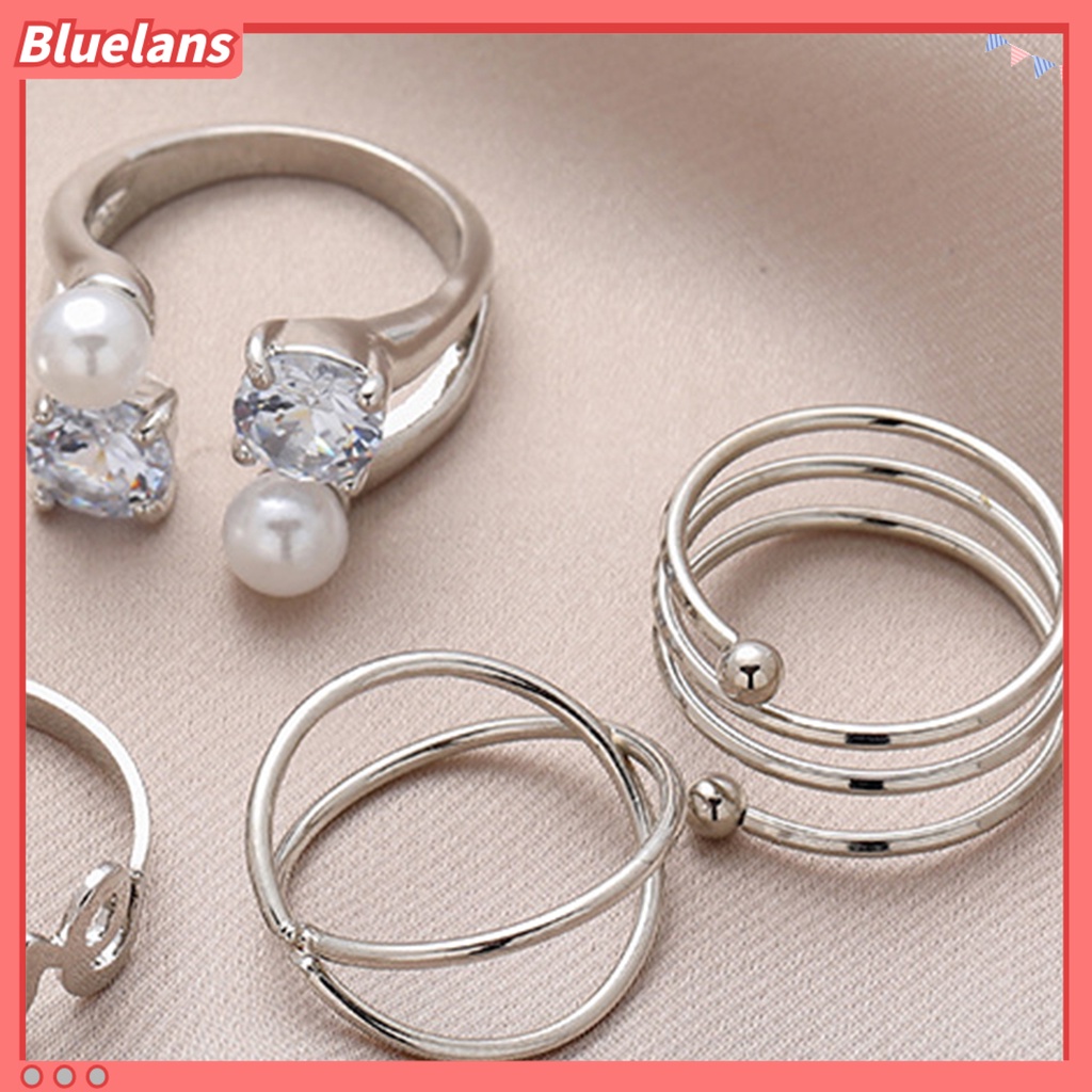 [BLS] 6pcs Cincin Jari Huruf Kupu-Kupu Mutiara Imitasi Pria Wanita Pembukaan Adjustable Ins Style Rings Fashion Jewelry