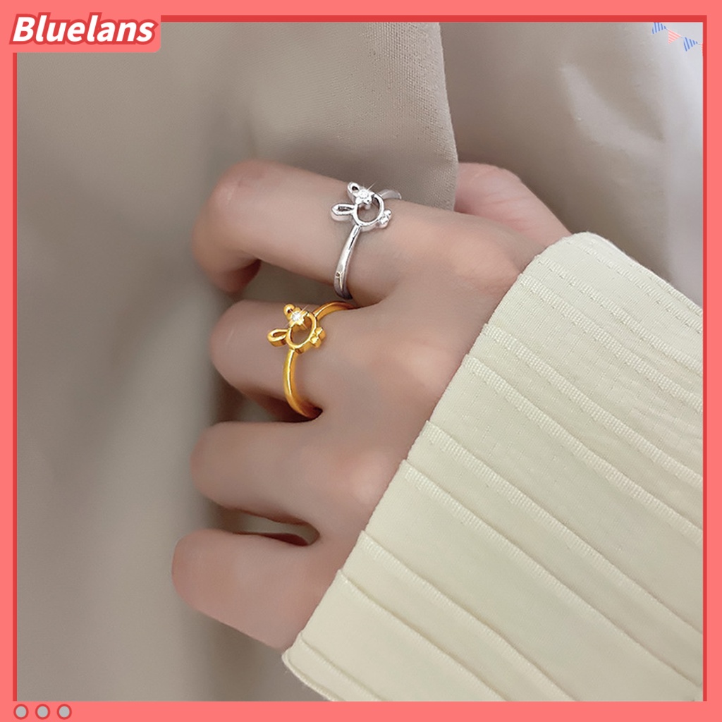 [BLS] Cincin Wanita Manis All-match Aksesoris Fashion Open-end Cute Rabbit Flower Rhinestone Ring Untuk Pakaian Sehari-Hari