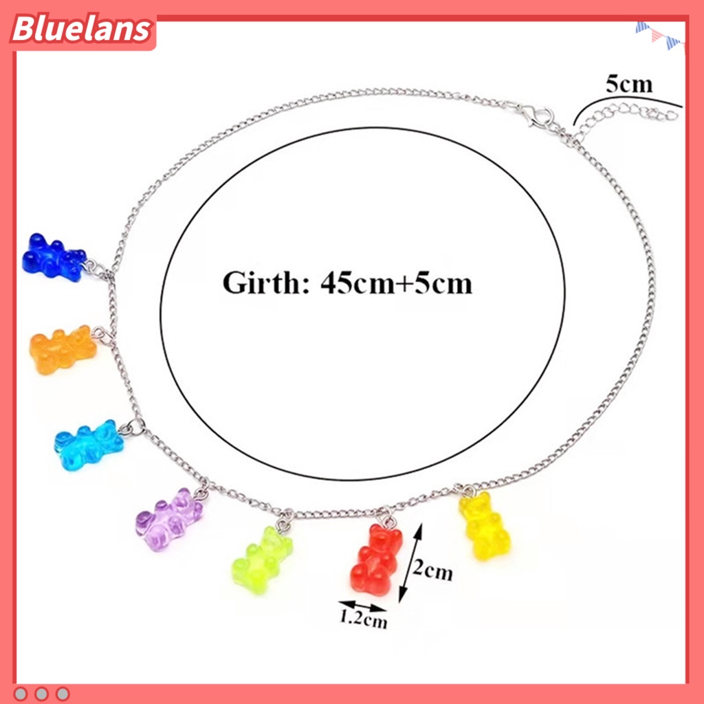 [BLS] Liontin Kalung Indah Kepribadian Logam Geometris All-match Anti-Alergi Dekorasi Resin Permen Warna Kartun Beruang Wanita Kalung Perhiasan Aksesori