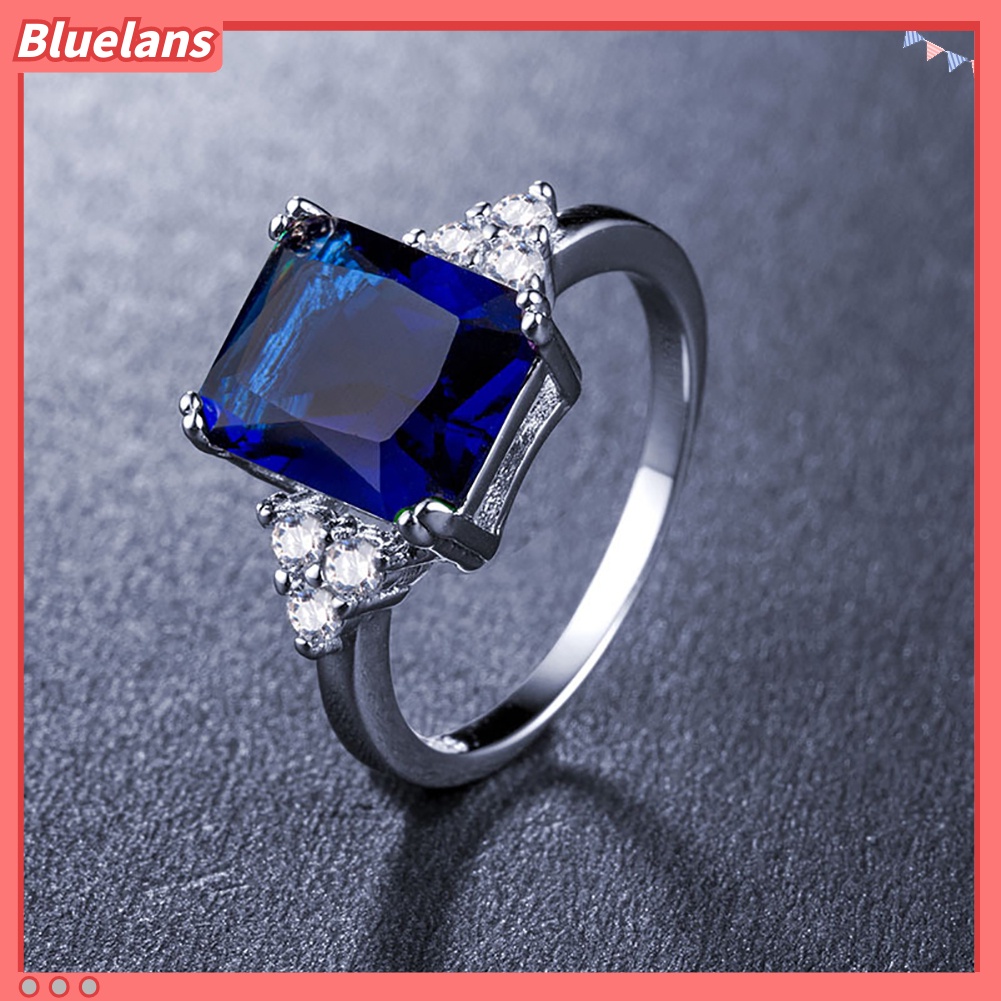 [BLS] Fashion Square Cut Cubic Zirconia Berlian Imitasi Cincin Pengantin Pertunangan Perhiasan Hadiah