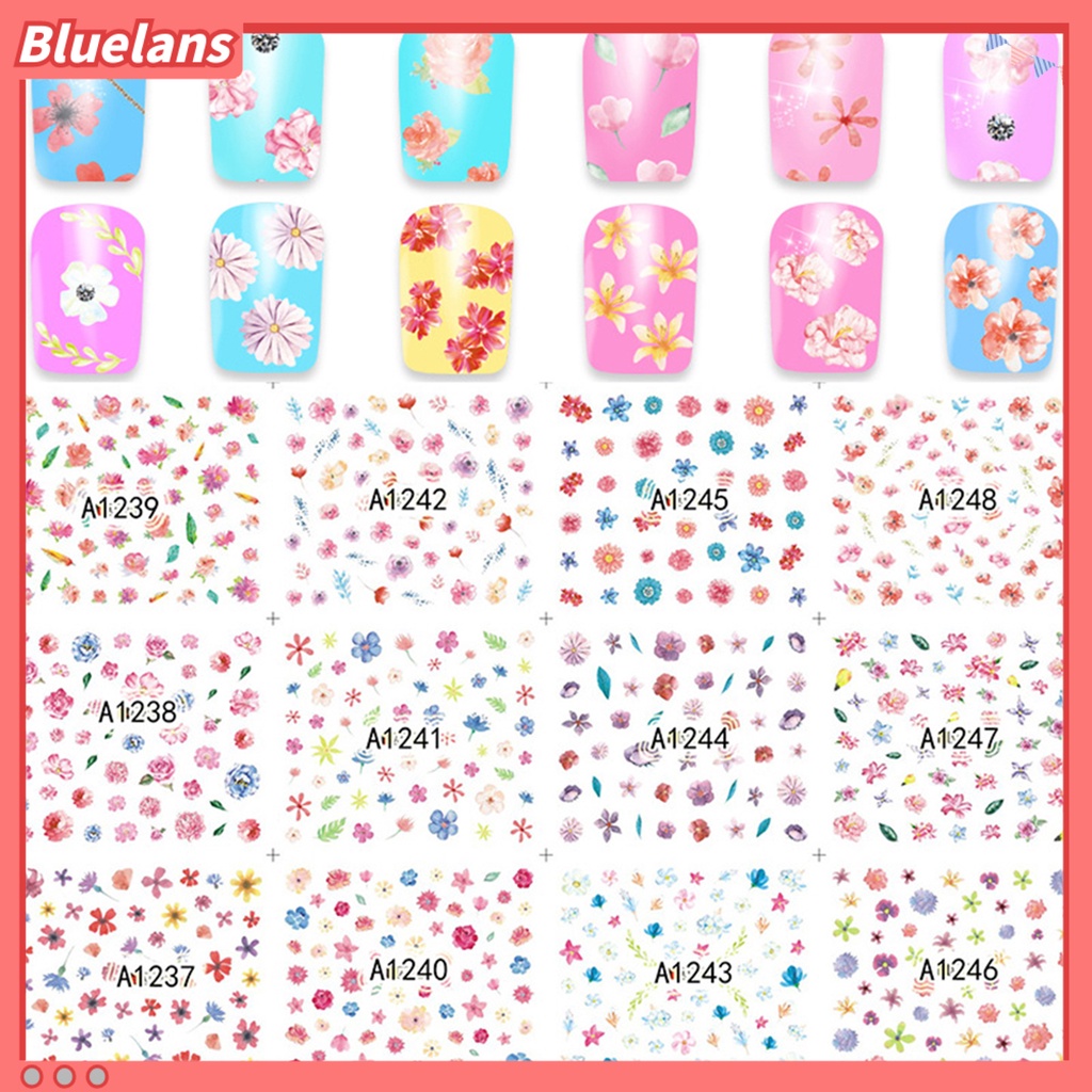 [BLM] 12sheet Tempelan Kuku Motif Tulisan Tahan Air Banyak Gaya Wanita Stiker Nail Art Untuk Kecantikan