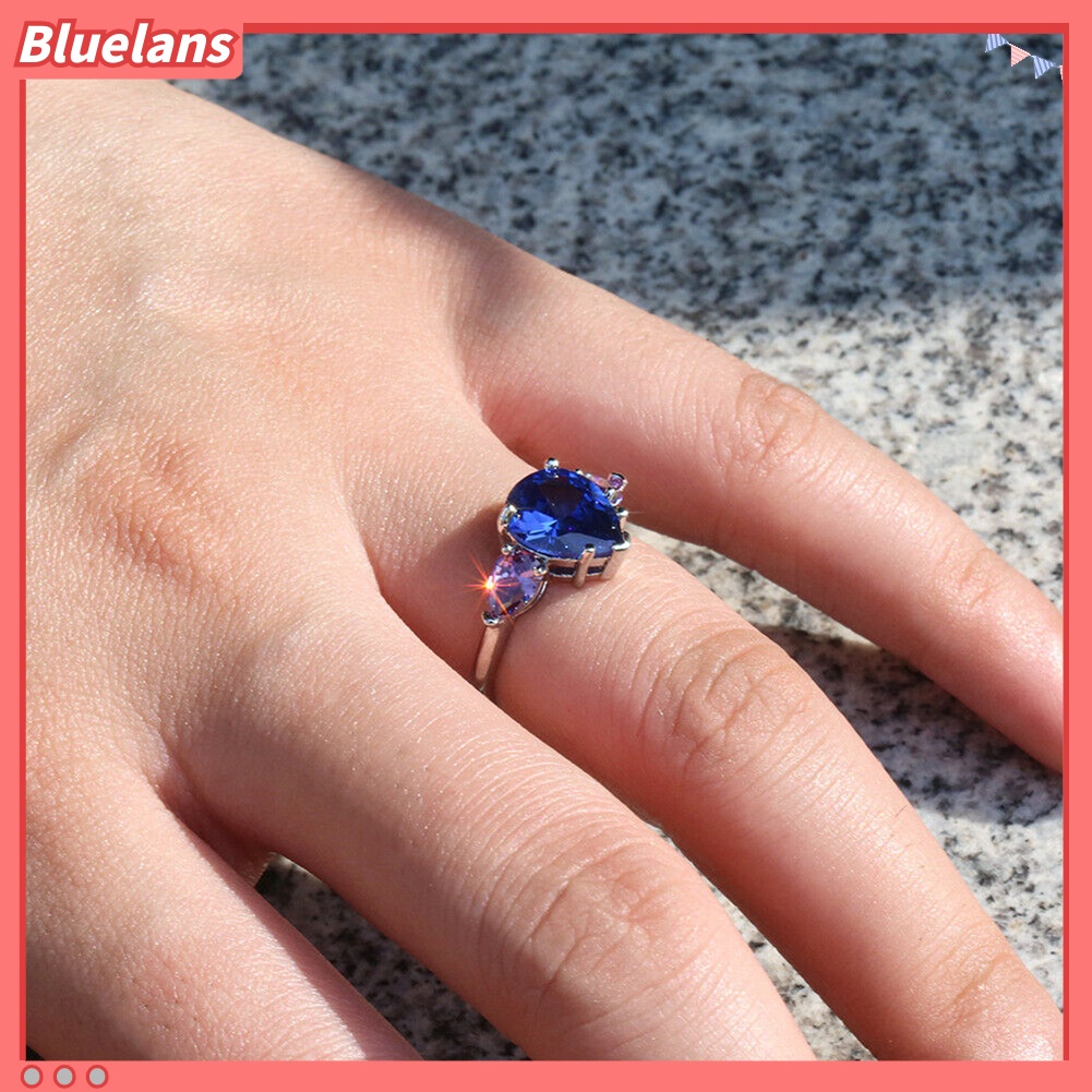 [BLS] Fashion Wanita Faux Safir Amethyst Jari Cincin Hadiah Perhiasan Pesta Pernikahan