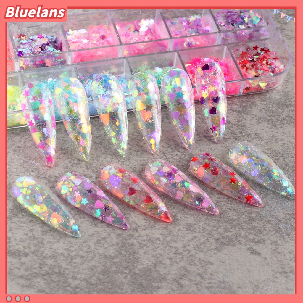 [BLM] 12kisi/box Nail Sequin Mudah Diaplikasikan Stiker Hiasan Kuku Bulan Bintang Kreasi DIY Untuk Penggunaan Pribadi