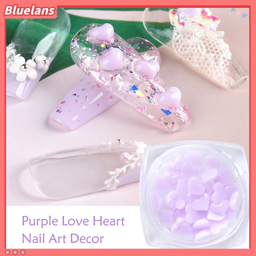 [BLM] 40pcs /Box Ornamen Jantung Kuku Datar Kembali Efek 3D Mini Putih Pink Heart Nail Art Dekorasi Charms Untuk Manicure