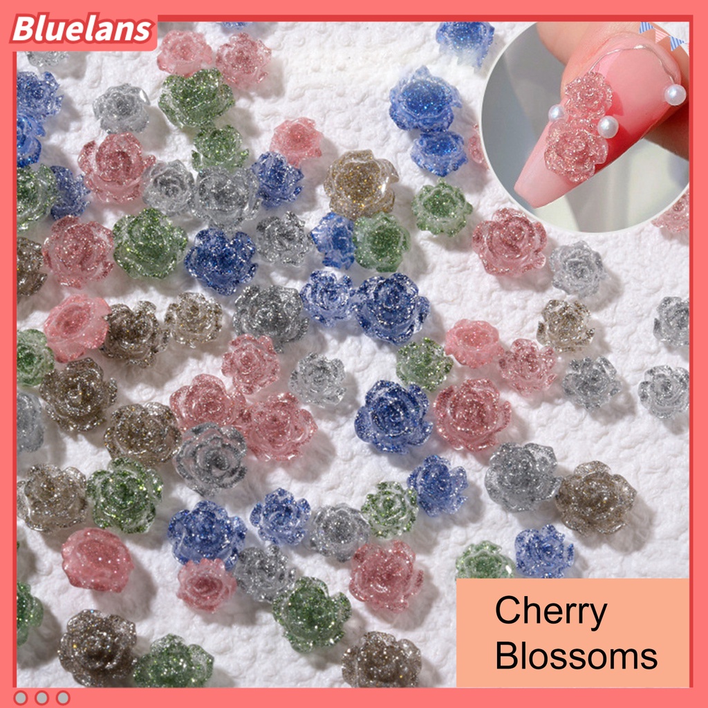 [BLM] 50pcs Kamelia Kuku Efek Visual Mengkilap Tiga Dimensi Glitter DIY Ornamen Kerajinan Manikur Kuku Mini 3D Untuk Manicurist