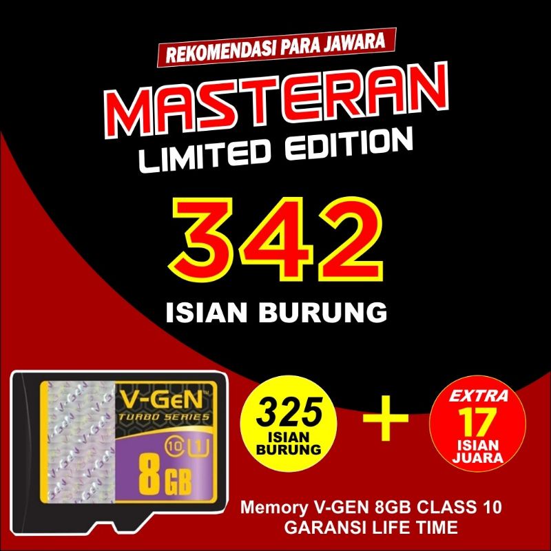 MEMORY MASTERAN BURUNG MONCER MANIA KONCER PRO MONCER GO ISI 342 SUARA