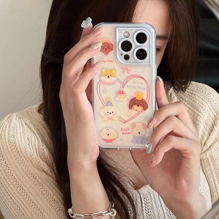 Graffiti Love Puppy Soft TPU Case iP iPhone 14 + Plus 11 12 13 Pro Max 2in1 FTD Girl Woman Casing Apple