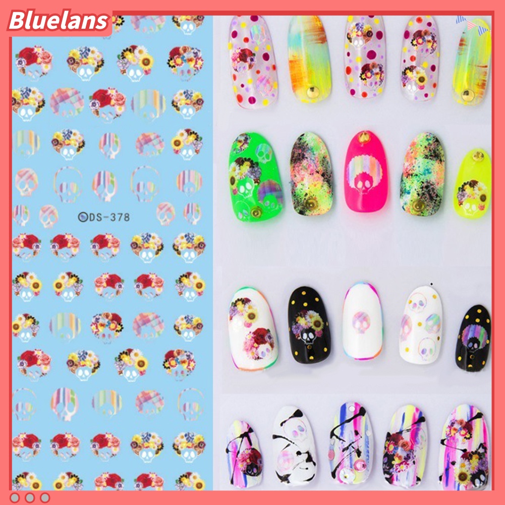 [BLM] Stiker Nail Art Transfer Air Harajuku Elemen Bulan Kucing Tengkorak Kuku Decal Decor